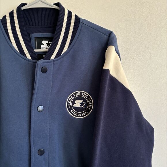 STARTER Varsity Jacket Button Down Blue Logo Sports - Mens Size Medium - Picture 2 of 8